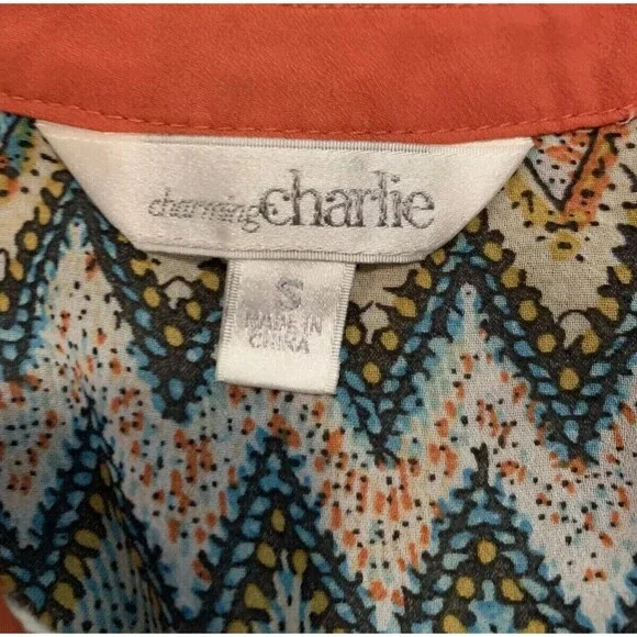 Women's Charming Charlie Boho Southwest Sheer Tank Top/Blouse Size Small Orange - Picture 4 of 4